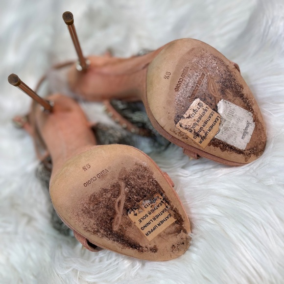 EUC [Brian Atwood] Pink Suede Stilettos + Metal Fringe & Spikes | 9 · 40 · 9.5 - Picture 11 of 12